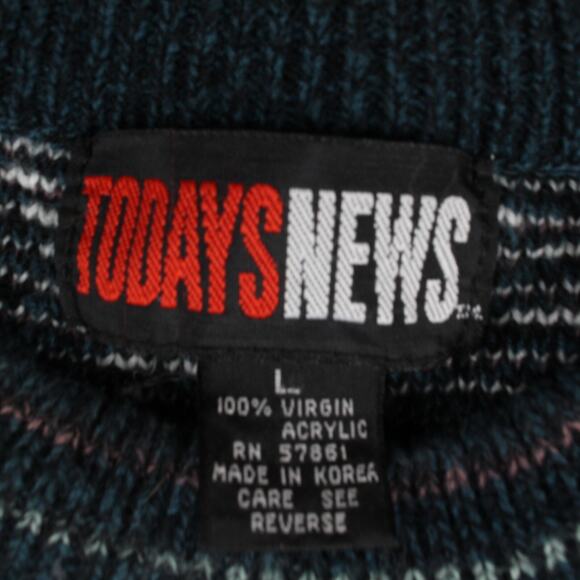 VTG Todays News Sweater Large Geometric Crew Neck 100% Virgin Acrylic - Picture 3 of 11